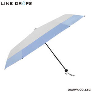 小川 折りたたみ傘 SONAERU 反射生地・笛付き LINEDROPS ホワイト×サックス［晴雨兼用傘 /55cm］ LDS10M