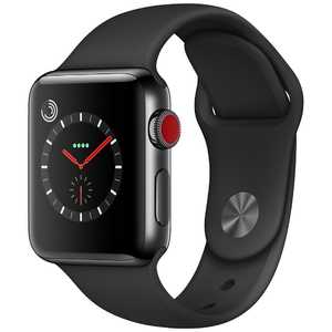 アップル Apple Watch Series 3(GPS+Cellularモデル) 38mm MQLW2J/A スペｰスブラックステンレススチｰルケｰスとブラックスポｰツバンド 