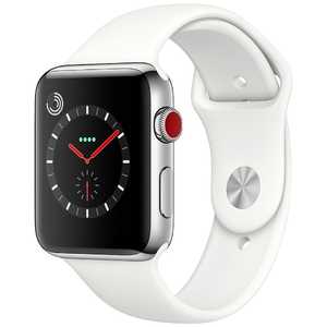 アップル Apple Watch Series 3（GPS + Cellularモデル） 42mm ステンレススチールケースとソフトホワイトスポーツバンド　MQLY2J/A MQLY2JA