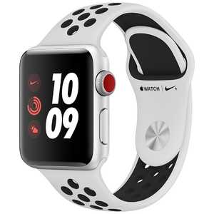 アップル Apple Watch Nike+（GPS + Cellularモデル） 38mm シルバーアルミニウムケースとピュアプラチナ/ブラックNikeスポーツバンド　MQM72J/A MQM72JA