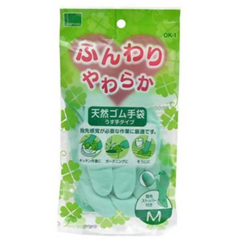 オカモト オカモト ふんわりやわらか 天然ゴム手袋 薄手タイプ Mサイズ グリーン〔ゴム・ビニール手袋〕  