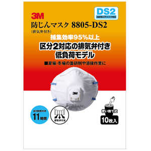 3Mジャパン 防じんマスク(排気弁付) 8805-DS2 10P ﾎﾞｳｼﾞﾝﾏｽｸ(ﾊｲｷﾍﾞﾝﾂﾞｹ)