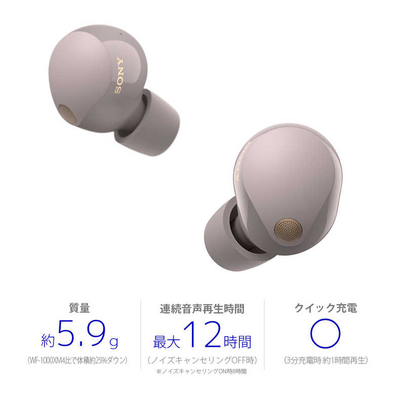 ソニー　SONY ソニー　SONY 完全ワイヤレスイヤホン スモーキーピンク ワイヤレス(左右分離) Bluetooth ノイズキャンセリング対応  WF-1000XM5 PC WF-1000XM5 PC