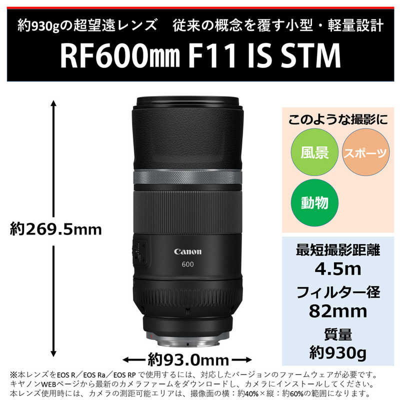 キヤノン　CANON キヤノン　CANON カメラレンズ (キヤノンRF /単焦点レンズ) RF600mm F11 IS STM RF600mm F11 IS STM