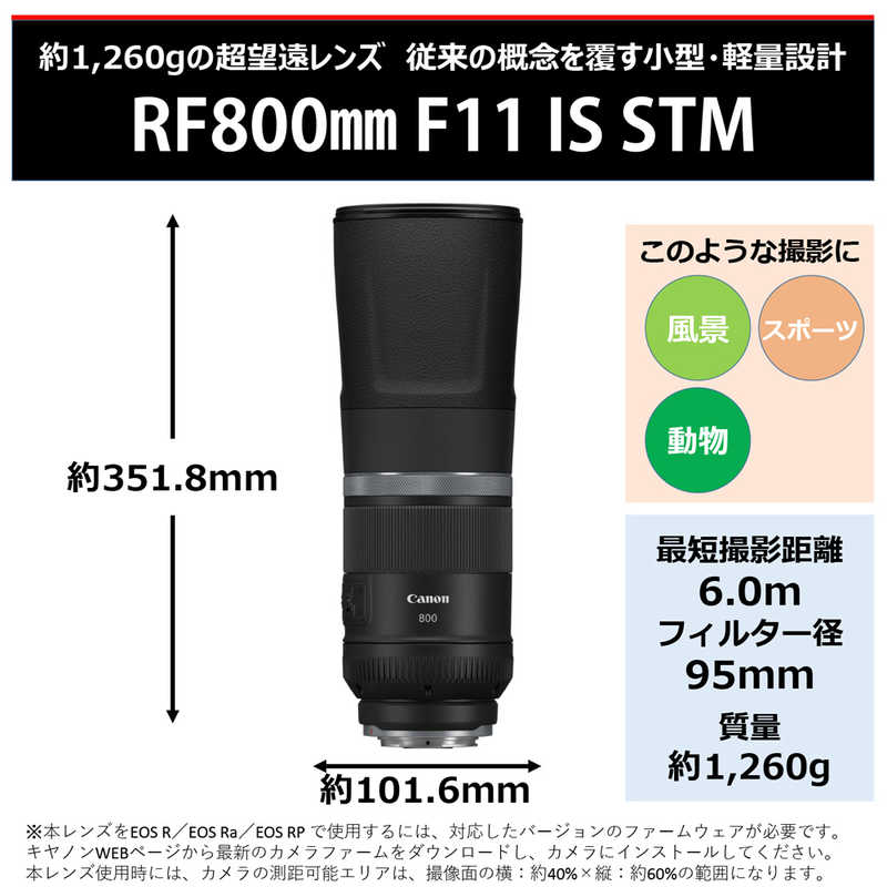キヤノン　CANON キヤノン　CANON カメラレンズ RF800mm F11 IS STM RF800mm F11 IS STM