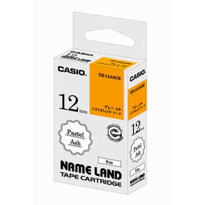 カシオ　CASIO ネームランドテープ パステルアッシュテープ (ソフトオレンジ/グレー文字/12mm幅) XR-12ASOE