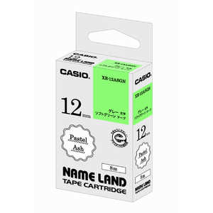 カシオ　CASIO ネームランドテープ パステルアッシュテープ (ソフトグリーン/グレー文字/12mm幅) XR-12ASGN