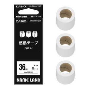 カシオ　CASIO ラベルライターNAME LAND用テープ 感熱テープ3本セット(KL-LE900専用) ［黒文字 / 36mm幅］ ホワイト XR-36KNWE-3P