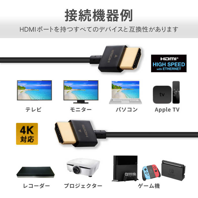 エレコム Elecom Hdmiケーブル スリム イーサネット対応 1 5m ブラック Cac Hd14ss15xbk の通販 カテゴリ テレビ レコーダー エレコム Elecom 家電通販のコジマネット 全品代引き手数料無料