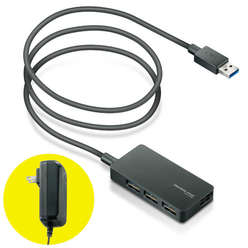エレコム　ELECOM エレコム　ELECOM USBHUB3.0 ACアダプタ付 セルフパワー 4ポート ブラック U3H-A408SXBK U3H-A408SXBK