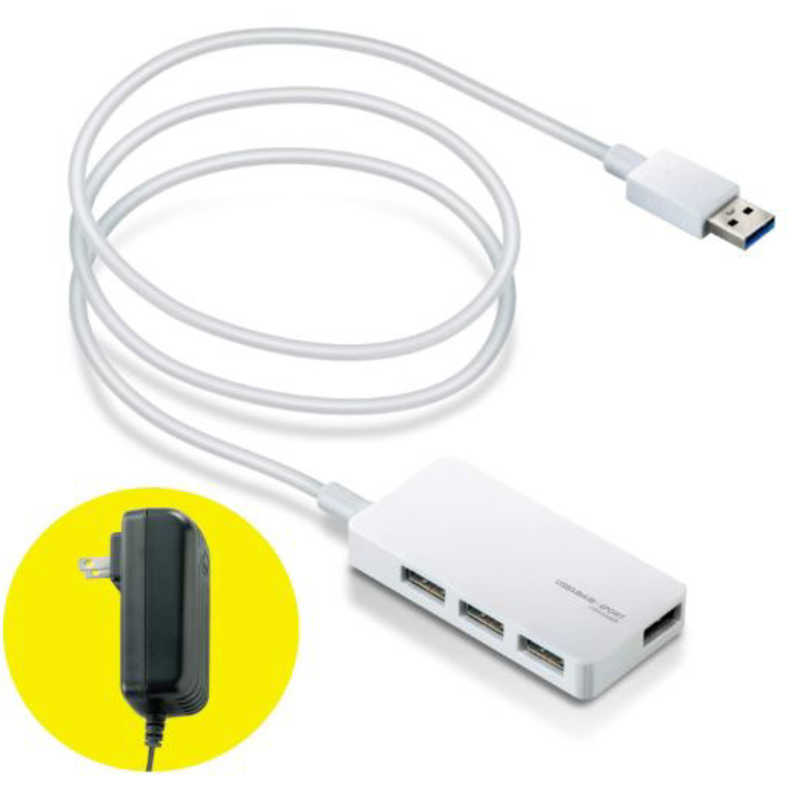 エレコム　ELECOM エレコム　ELECOM USBHUB3.0 ACアダプタ付 セルフパワー 4ポート ホワイト　ホワイト U3H-A408SX U3H-A408SX