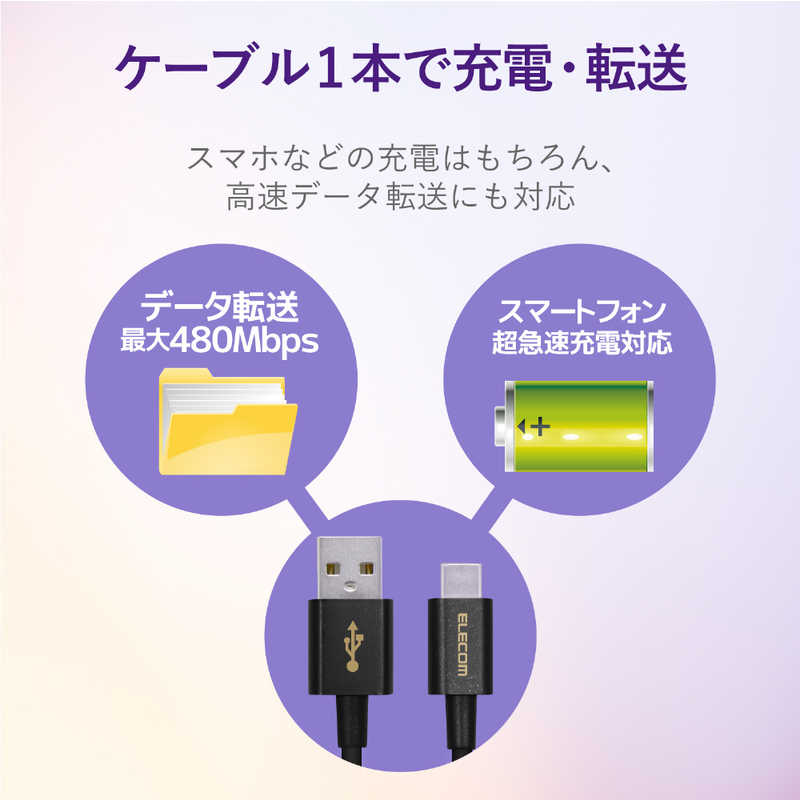 エレコム　ELECOM エレコム　ELECOM スマートフォン用USBケーブル USB(A-C) 認証品 やわらか耐久 0.3m ブラック MPA-ACYS03NBK MPA-ACYS03NBK