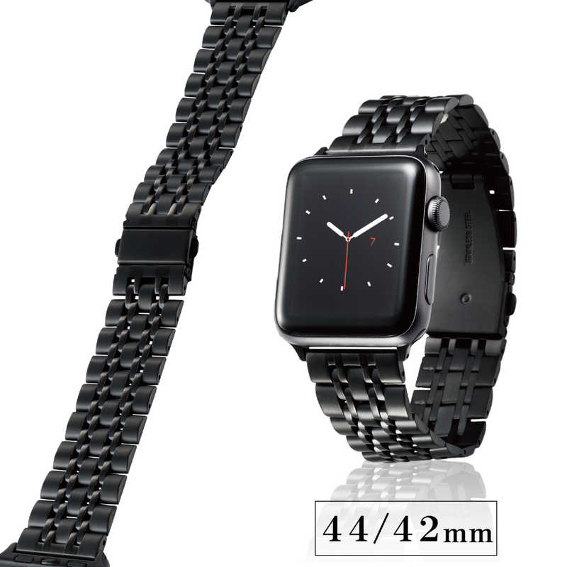 エレコム　ELECOM エレコム　ELECOM Apple Watch バンド Series 7/6/5/4/3/2/1、SE対応 45mm 44mm 42mm ステンレスバンド 7連 無垢 ブラック AW-44BDSS7BK ブラック AW-44BDSS7BK ブラック
