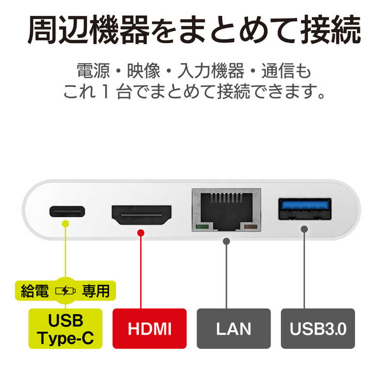 エレコム　ELECOM エレコム　ELECOM 【アウトレット】PD対応 HDMI1ポート LANポート 30cmケーブル DST-C09WH ホワイト DST-C09WH ホワイト