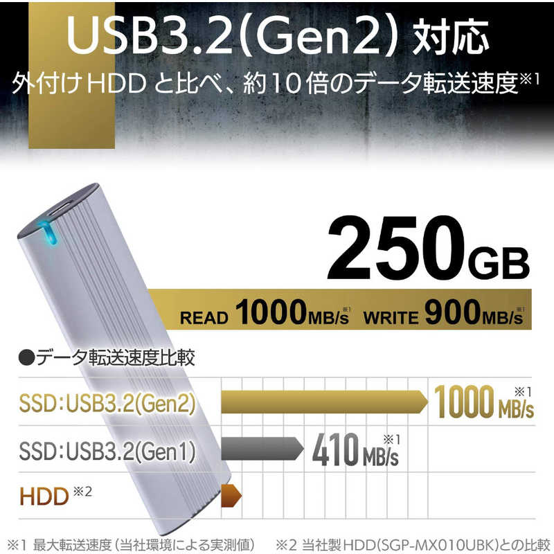 エレコム　ELECOM エレコム　ELECOM 外付ケSSD ポータブル USB3.2(Gen2)対応 Type-C 250GB ESD-EH0250GSVシルバｰ ESD-EH0250GSVシルバｰ