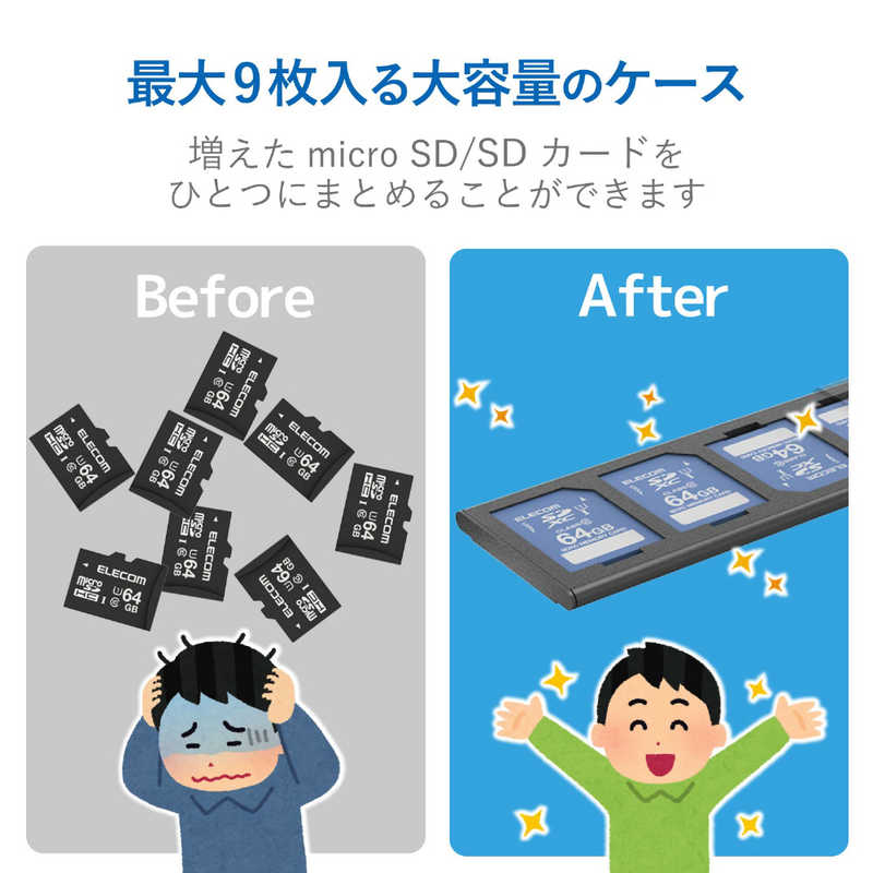 エレコム　ELECOM エレコム　ELECOM メモリカードケース SD+microSD アルミタイプ スライドオープン式 Lサイズ CMC-SDCAL02BK CMC-SDCAL02BK