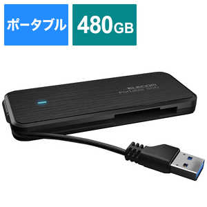 エレコム　ELECOM 外付SSD ﾎﾟｰﾀﾌﾞﾙ ｹｰﾌﾞﾙ収納 480GB ﾃﾞｰﾀ復旧ｻｰﾋﾞｽ付　ﾌﾞﾗｯｸ ESD-EC0480GBKR