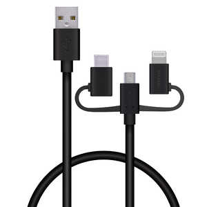 エレコム　ELECOM スマートフォン用USBケーブル 3in1 microUSB+Type-C+Lightning 0.3m ブラック MPA-AMBLCAD03BK