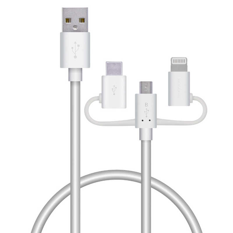 エレコム　ELECOM エレコム　ELECOM スマートフォン用USBケーブル 3in1 microUSB+Type-C+Lightning 0.3m ホワイト MPA-AMBLCAD03WH MPA-AMBLCAD03WH