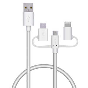 쥳 ELECOM ޡȥեUSB֥ 3in1 microUSB+Type-C+Lightning 0.3m ۥ磻 MPA-AMBLCAD03WH [0.3m ͥޤޤ]