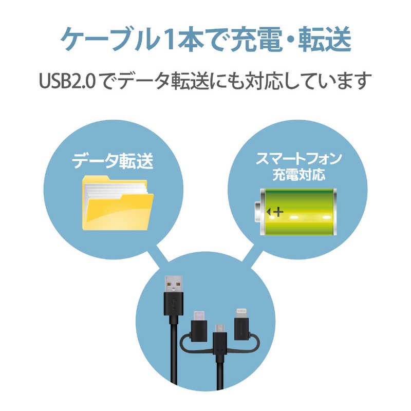 エレコム　ELECOM エレコム　ELECOM スマートフォン用USBケーブル 3in1 microUSB+Type-C+Lightning 1.2m ブラック MPA-AMBLCAD12BK MPA-AMBLCAD12BK