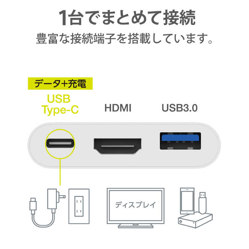 エレコム　ELECOM エレコム　ELECOM 映像変換アダプタ [USB-C オス→メス HDMI /USB-A＋USB-Cメス給電 /USB Power Delivery対応 /60W] 4K ホワイト DST-C13WH DST-C13WH