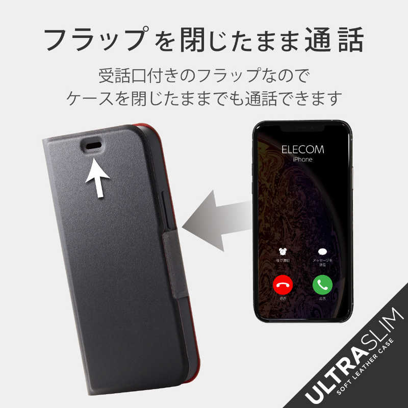 エレコム　ELECOM エレコム　ELECOM iPhone 12 mini 5.4インチ対応 レザーケース 手帳型 UltraSlim 薄型 磁石付き ブラック PM-A20APLFUBK PM-A20APLFUBK