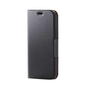 エレコム　ELECOM iPhone 12 mini 5.4インチ対応 レザーケース 手帳型 UltraSlim 薄型 磁石付き ブラック PM-A20APLFUBK