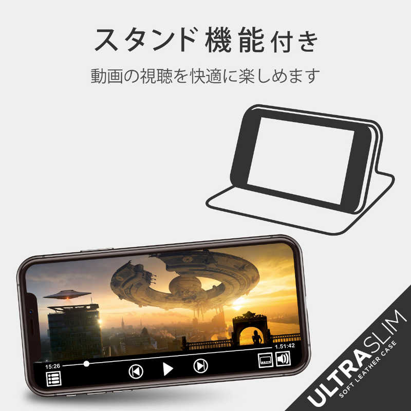エレコム　ELECOM エレコム　ELECOM iPhone 12 mini 対応 レザーケース 手帳型 UltraSlim 薄型 磁石付き カーボン調（ブラック） PM-A20APLFUCB PM-A20APLFUCB