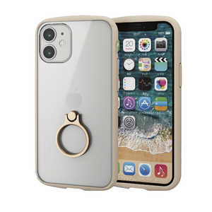 エレコム　ELECOM iPhone 12 mini 5.4インチ対応 ハイブリッドケース TOUGH SLIM LITE フレームカラー リング付き アイボリー PM-A20ATSLFCRIV