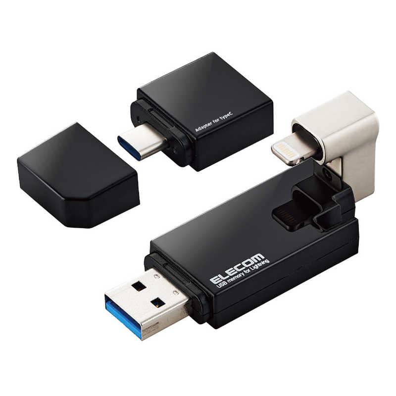 エレコム　ELECOM エレコム　ELECOM LightningUSBメモリ USB3.2(Gen1) USB3.0対応 16GB Type-C変換アダプタ付 ブラック MF-LGU3B016GBK MF-LGU3B016GBK