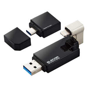 エレコム　ELECOM LightningUSBメモリ USB3.2(Gen1) USB3.0対応 16GB Type-C変換アダプタ付 ブラック MF-LGU3B016GBK