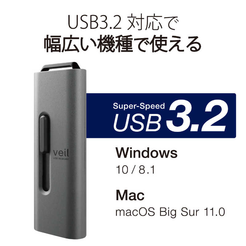 エレコム　ELECOM エレコム　ELECOM USBメモリ グレー  32GB  USB3.2  USB TypeA  スライド式  MF-SLU3032GGY MF-SLU3032GGY