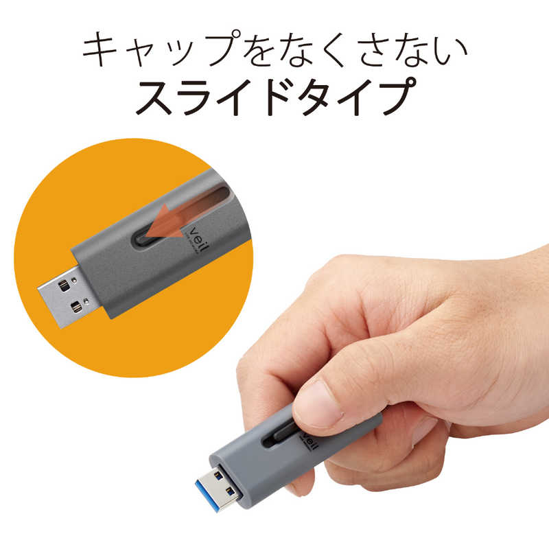 エレコム　ELECOM エレコム　ELECOM USBメモリ グレー  64GB  USB3.2  USB TypeA  スライド式  MF-SLU3064GGY MF-SLU3064GGY