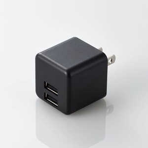 エレコム　ELECOM AC充電器 スマホ･タブレット用 2.4A出力 USB-Aメス2ポート おまかせ充電搭載 キューブ型 ブラック MPA-ACU11BK