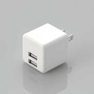エレコム　ELECOM AC充電器 スマホ･タブレット用 2.4A出力 USB-Aメス2ポート おまかせ充電搭載 キューブ型 ホワイト MPA-ACU11WH