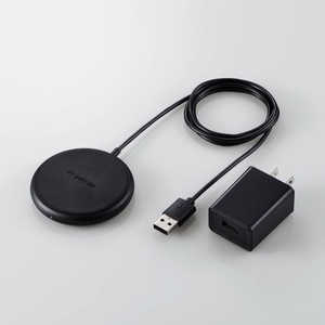 エレコム　ELECOM ワイヤレス充電器 Qi充電器 5W コンパクト 卓上 USB充電器付属(2.0A出力) ケーブル一体型 1m ブラック W-QA18BK