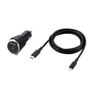 エレコム　ELECOM カーチャージャー PD準拠 USB C-Lightningケーブル同梱 1.5m 18W インジケーター付 ブラック MPA-CCLPD02BK