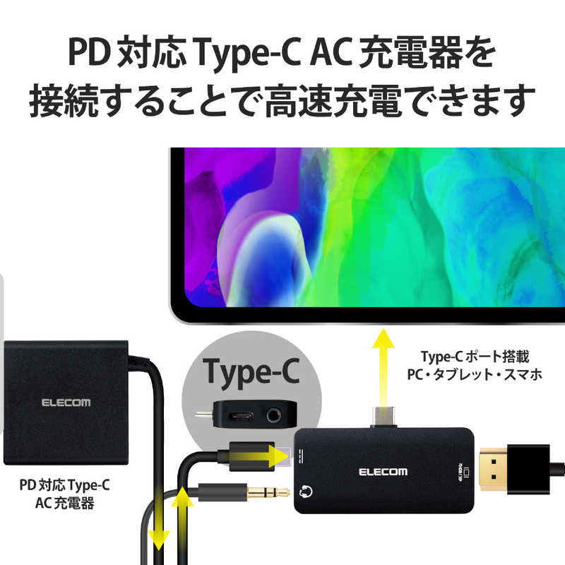 エレコム　ELECOM エレコム　ELECOM USB-C オス→メス HDMI φ3.5mm USB-C USB PD対応 100W 変換アダプタ ブラック MPAC35HDMIPDBK MPAC35HDMIPDBK