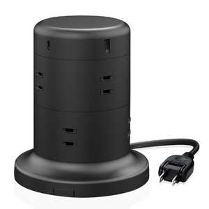 エレコム　ELECOM タワー型タップ 8個口 ホコリ防止シャッター付 USB－Cメス×2ポート 2m ECT-2120BK