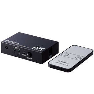 エレコム ELECOM HDMI切替器(2ポート) PC ゲーム機 マルチディスプレイ ミラーリング 専用リモコン付き 4K 60Hz(18Gbps) ブラック DHSW4KP21BK