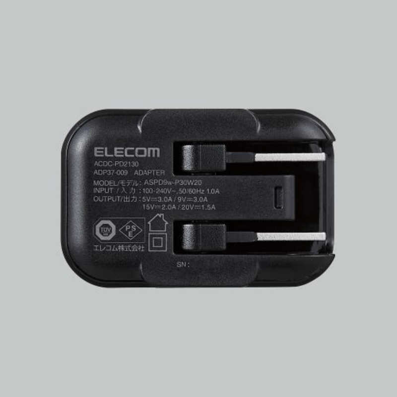 エレコム　ELECOM エレコム　ELECOM ノートPC用ACアダプター/USB充電器/USB Power Delivery認証/30W/USB－C1ポート/ブラック ACDC-PD2130BK ACDC-PD2130BK