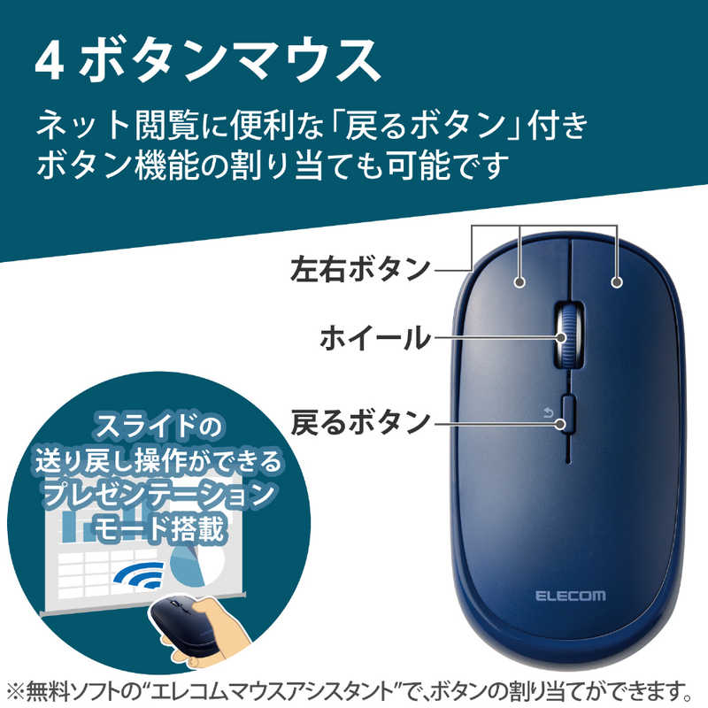 エレコム　ELECOM エレコム　ELECOM マウス Slint ブルー ［BlueLED /無線(ワイヤレス) /4ボタン /Bluetooth］ M-TM15BBBU M-TM15BBBU