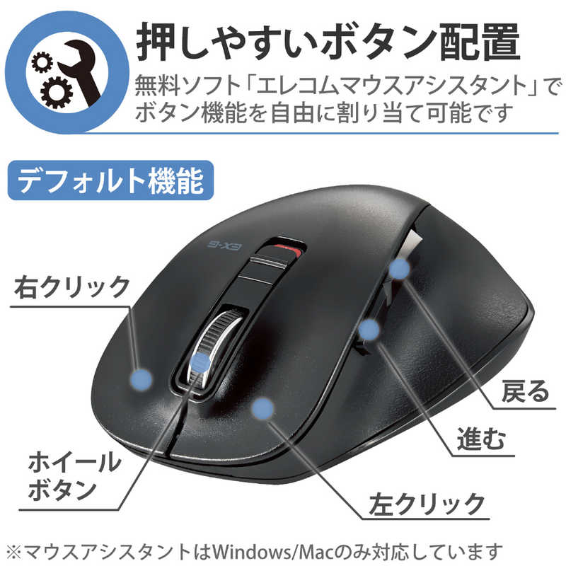 エレコム　ELECOM エレコム　ELECOM 【アウトレット】マウス Bluetooth 5ボタン Mサイズ 握りの極み M-XGM15BBBK M-XGM15BBBK