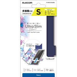 エレコム ELECOM スマートフォン用マルチレザーケース/スライド式/手帳型/UltraSlim/Flowers/薄型/磁石付キ/Sサイズ/ネイビー P-04PLFUSJBU