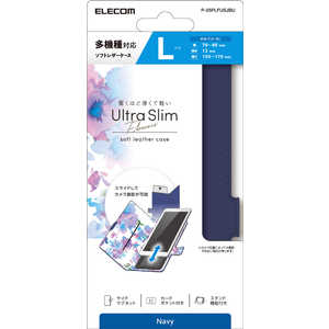 エレコム　ELECOM スマートフォン用マルチレザーケース/スライド式/手帳型/UltraSlim/Flowers/薄型/磁石付キ/Lサイズ/ネイビー P-05PLFUSJBU