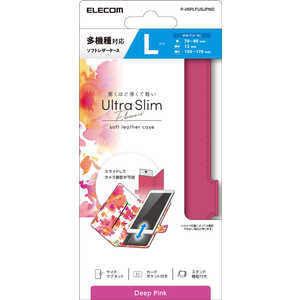 エレコム ELECOM スマートフォン用マルチレザーケース/スライド式/手帳型/UltraSlim/Flowers/薄型/磁石付キ/Lサイズ/ディープピンク P-05PLFUSJPND