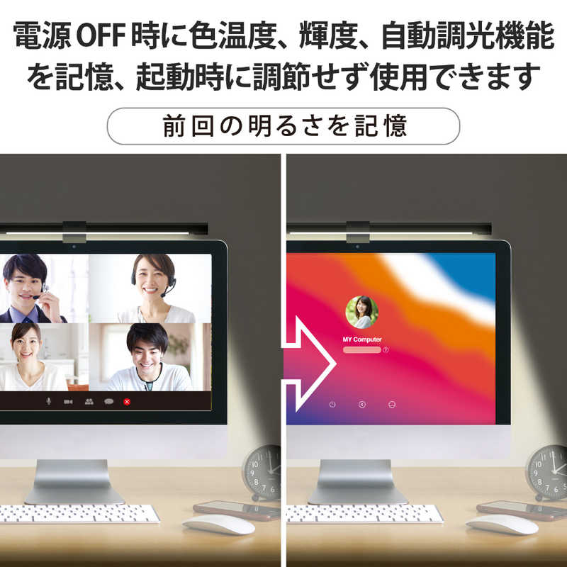 エレコム　ELECOM エレコム　ELECOM モニターライト デスクライト モニター掛け式 Type-C給電 昼光色 電球色 昼白色 自動調光機能 ケーブル 2m DE-ML01BK DE-ML01BK