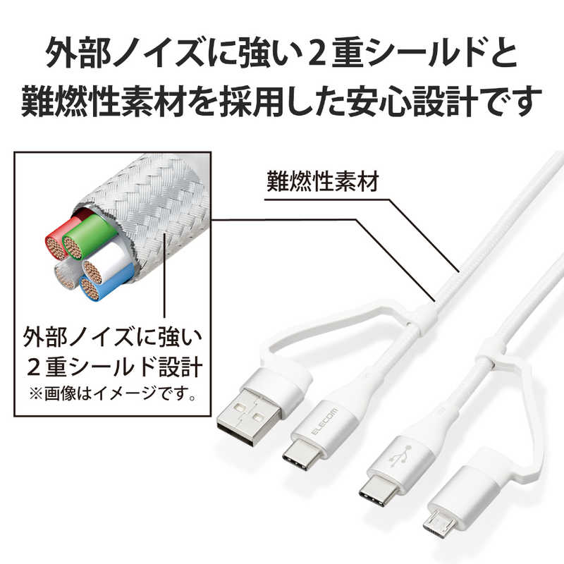 エレコム　ELECOM エレコム　ELECOM 4in1 USBケーブル/USB-A+USB-C/Micro-B+USB-C/USB Power Delivery対応/2.0m/ホワイト MPA-AMBCC20WH MPA-AMBCC20WH