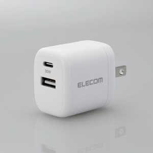 エレコム　ELECOM AC充電器／USB充電器／USB Power Delivery準拠／30W／USB-C1ポート／USB-A1ポート／スイングプラグ／ホワイト  MPA-ACCP30WH